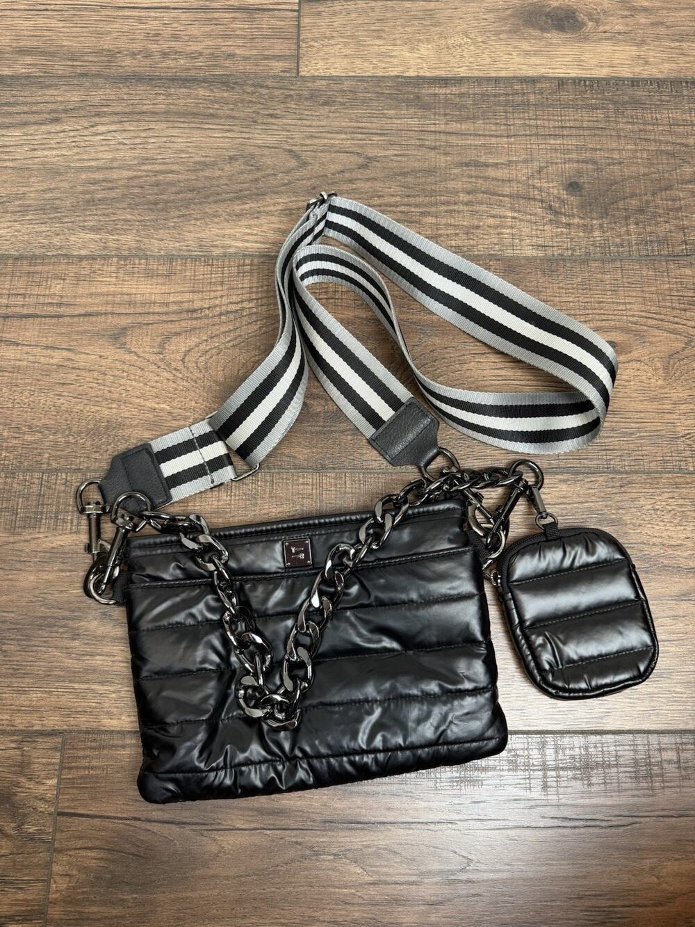 THINK ROYLN Black Gray Downtown Crossbody Bag Coin Purse Metal Strap